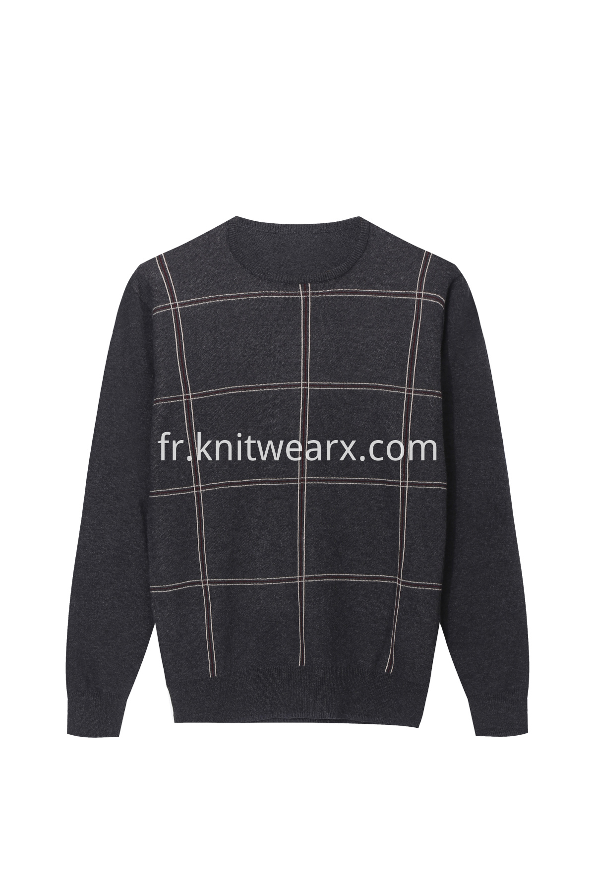 Men's Jacquard Plaid Knit Crew neck Sweater